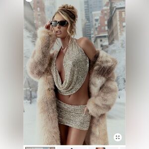 Fashion Nova | Bombshell Velvet Sequin Mini Skirt Set